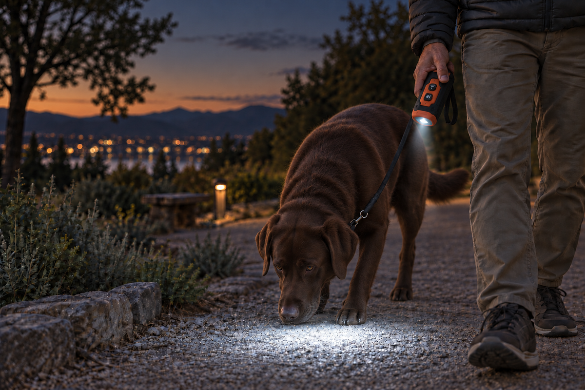 Owner using the Barkky Trainer on a walk